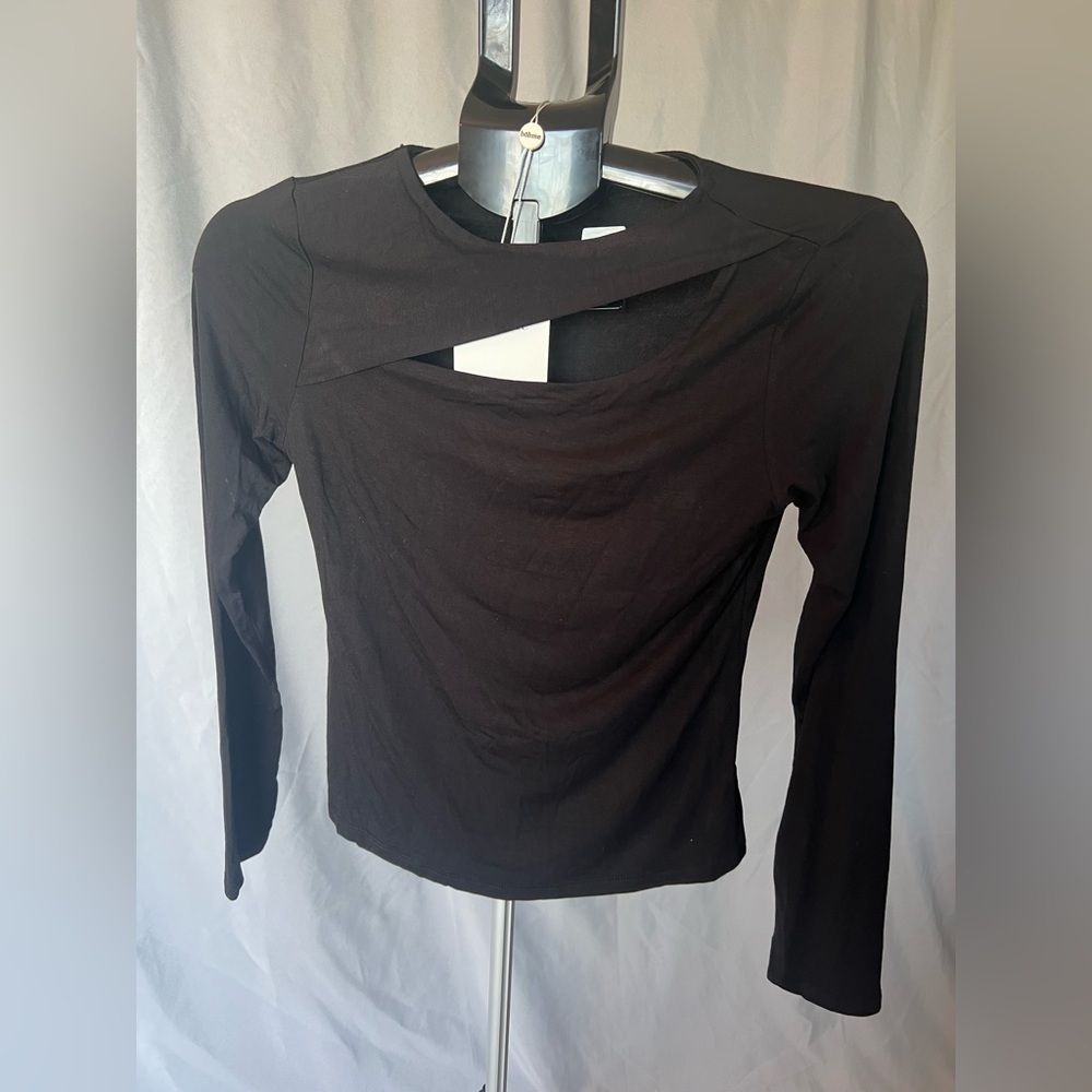 Elegant Black Long Sleeve Cut-Out Top